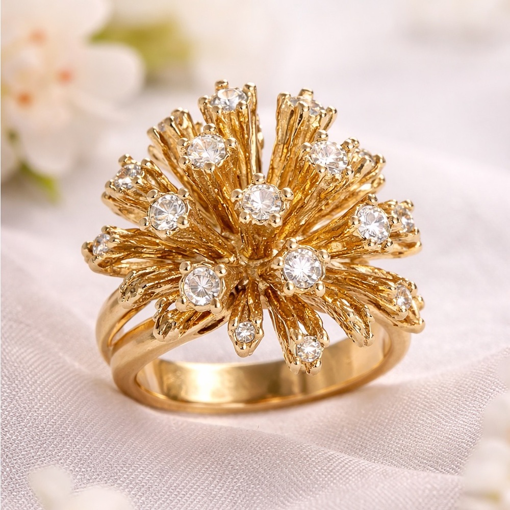 Sarah Coventry Gold Burst Ring with Crystals